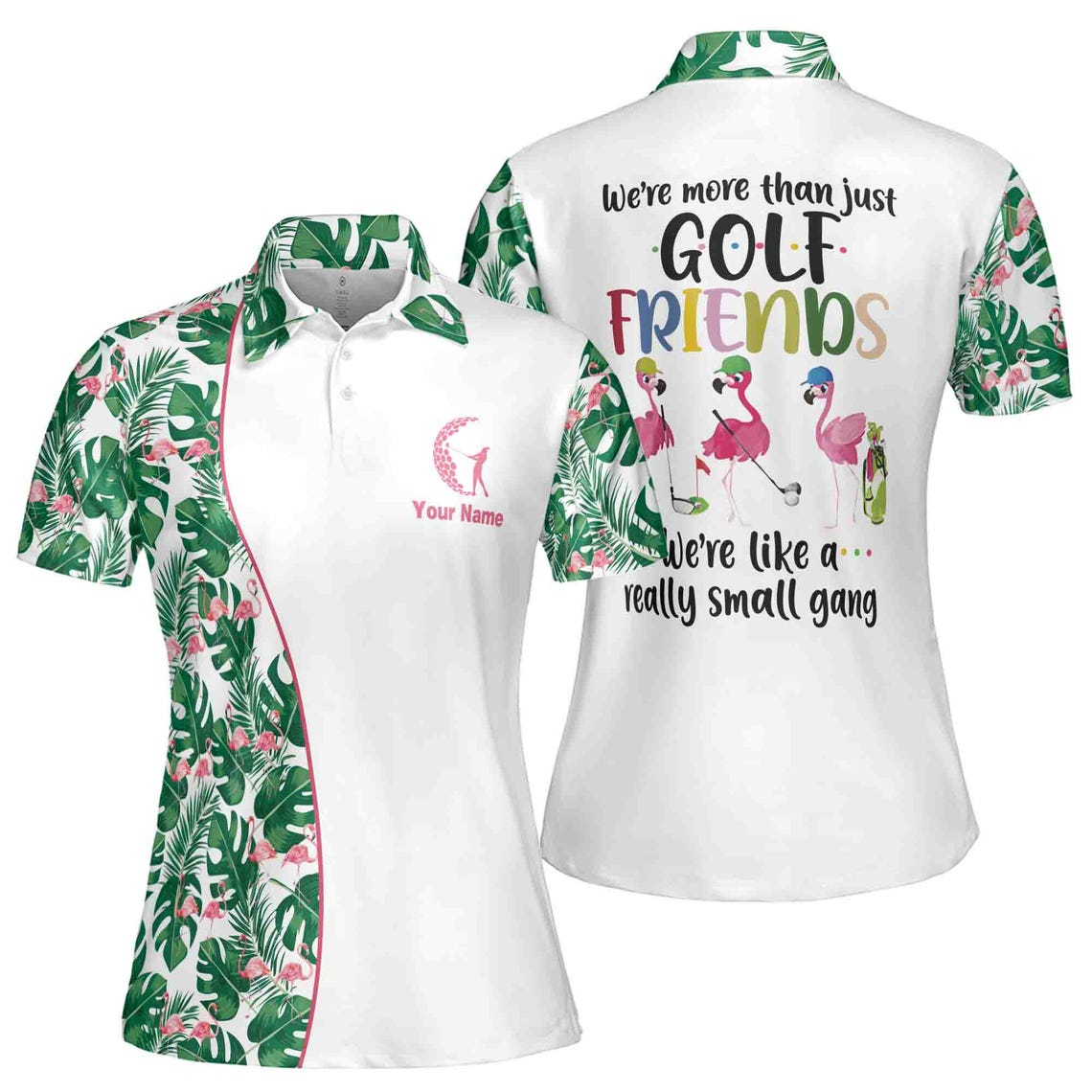 Funny Womens Golf Friend Falmingo Tropical Pattern Women's Polo Shirt (S-5XL)