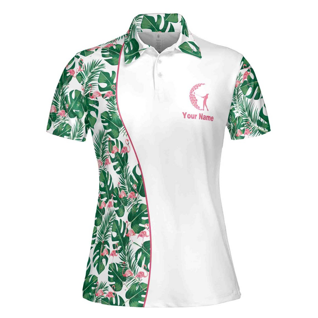 Funny Womens Golf Friend Falmingo Tropical Pattern Women's Polo Shirt (S-5XL)