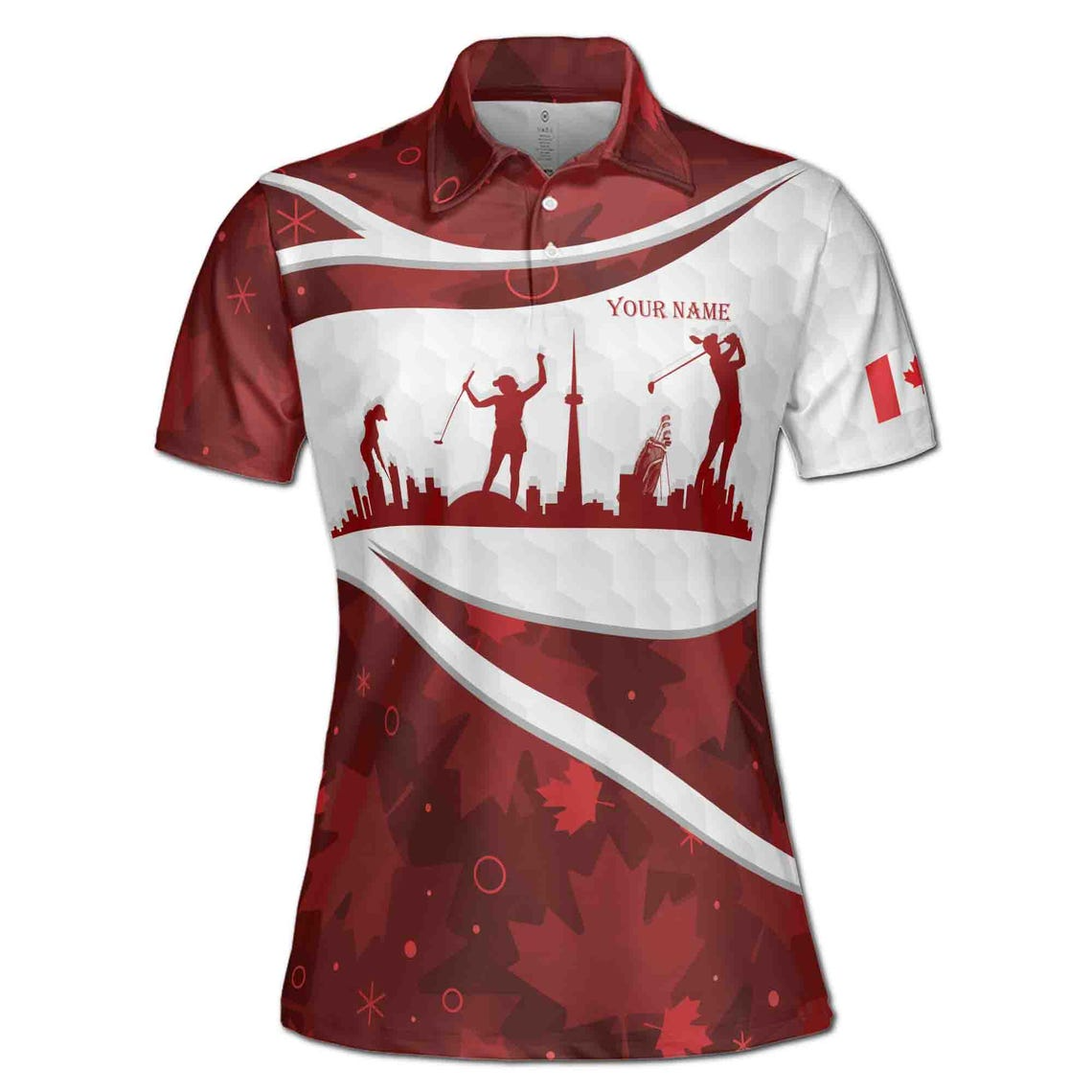 Custom Canada Flag Golf Women's Polo Shirt: Personalized Team Name, Maple Leaf Design