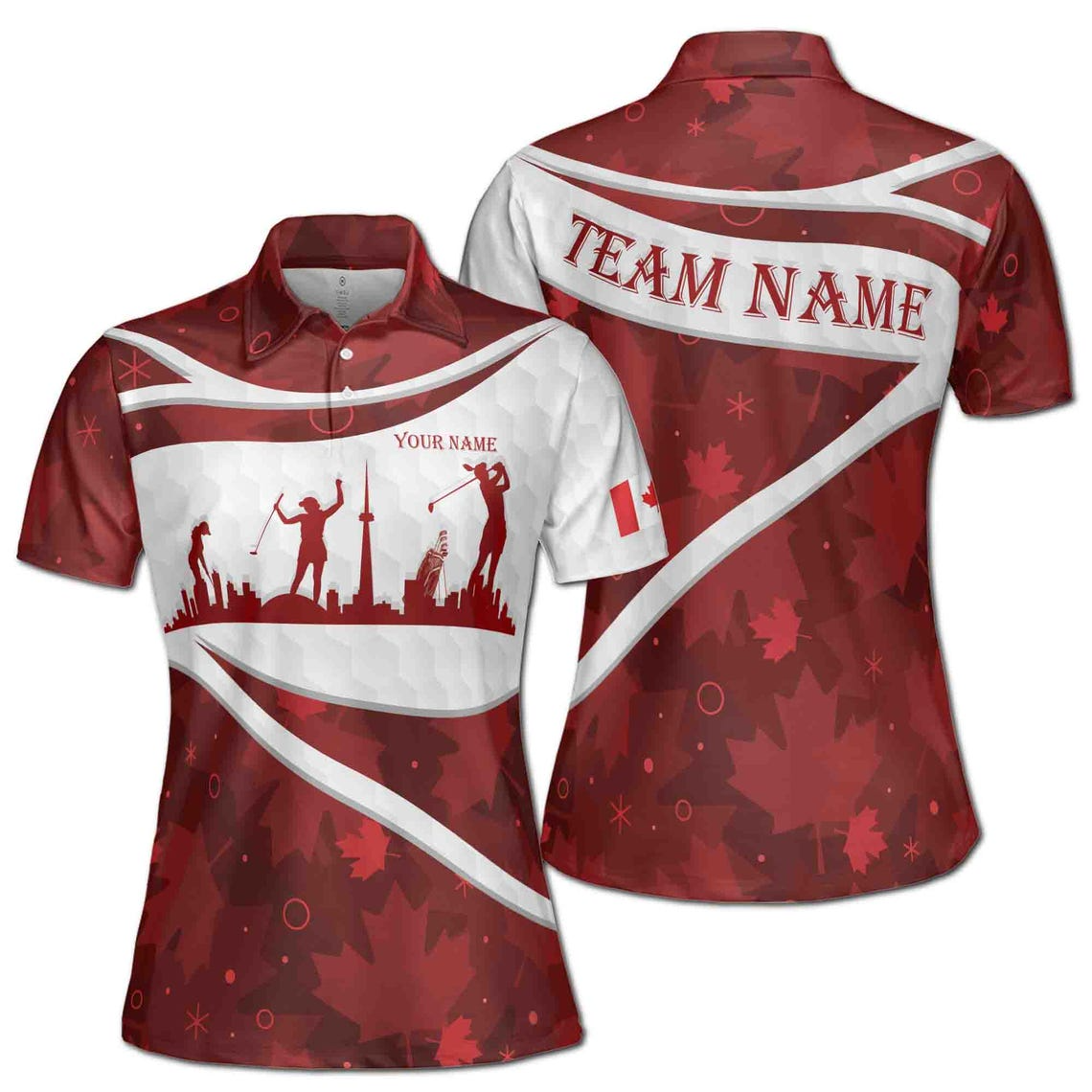Custom Canada Flag Golf Women's Polo Shirt: Personalized Team Name, Maple Leaf Design