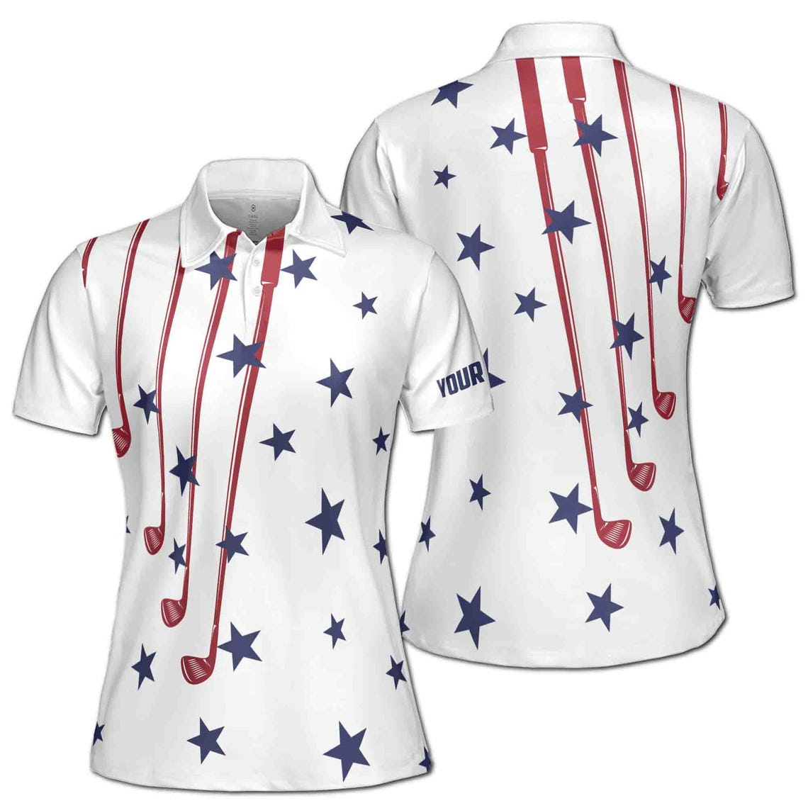 Custom Name White Golf American Flag 4th July Women's Polo Shirt (S-5XL)