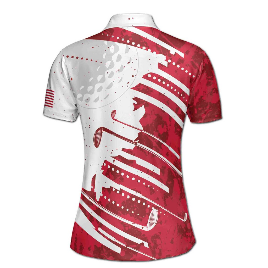 Custom Name Red Wine Pattern America Golf Women's Polo Shirt (S-5XL)