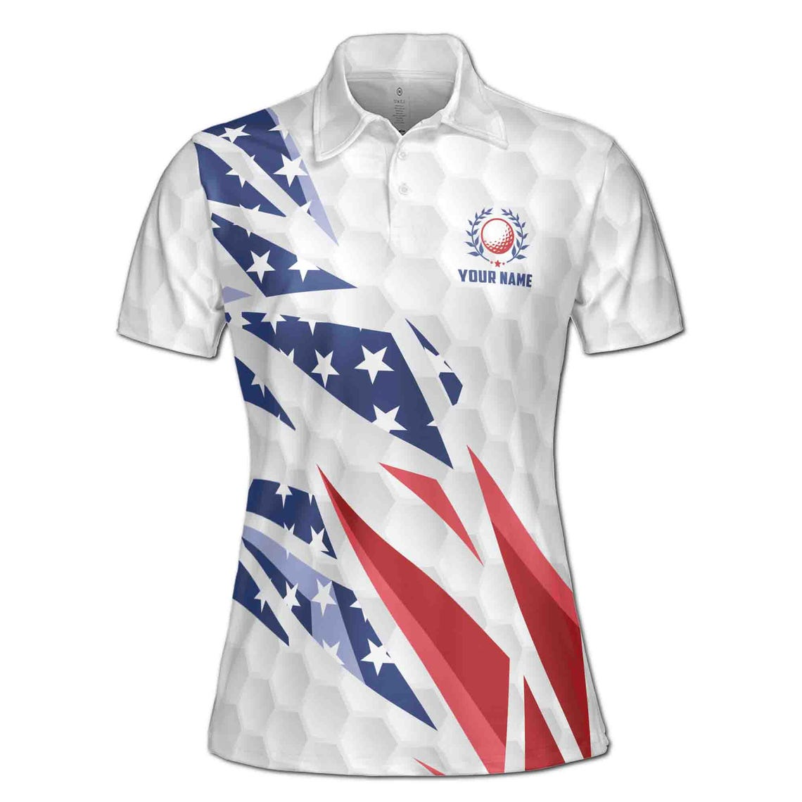 Custom Name Patriotic American Flag Golfer Love Golf Women's Polo Shirt (S-5XL)