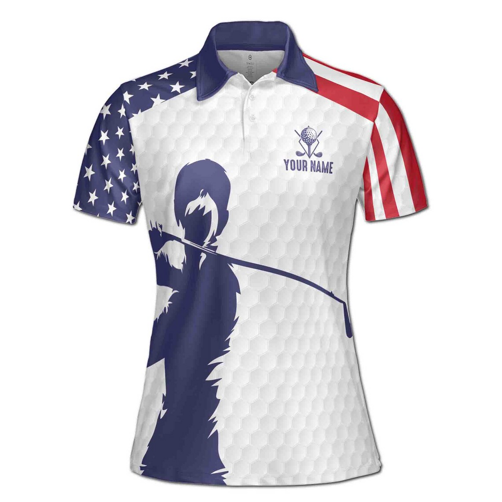 Custom Name Patriotic American Lady Golfer Women's Polo Shirt (S-5XL)
