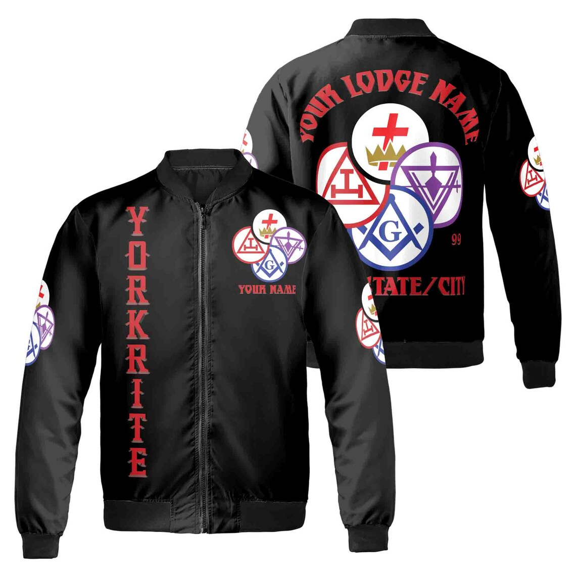 Customize Name Lodge Name York Rite Masonic Freemasonary Freemason Unisex Bomber Jacket (S-5XL)