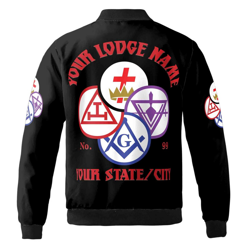 Customize Name Lodge Name York Rite Masonic Freemasonary Freemason Unisex Bomber Jacket (S-5XL)