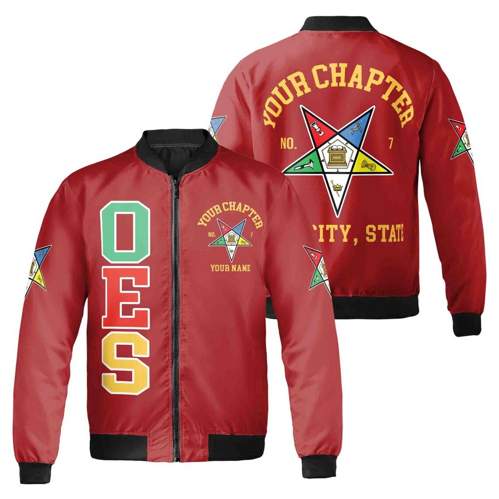 Custom Name Chapter Order of the Eastern Star OES Pentagon Up Unisex Bomber Jacket