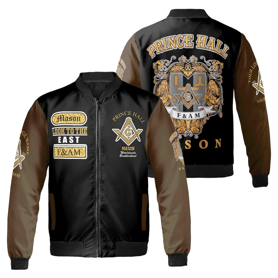 Freemasonry Prince Hall, Masonic Medieval Custom Name, Lodge Name Unisex Bomber Jacket (S-5XL)