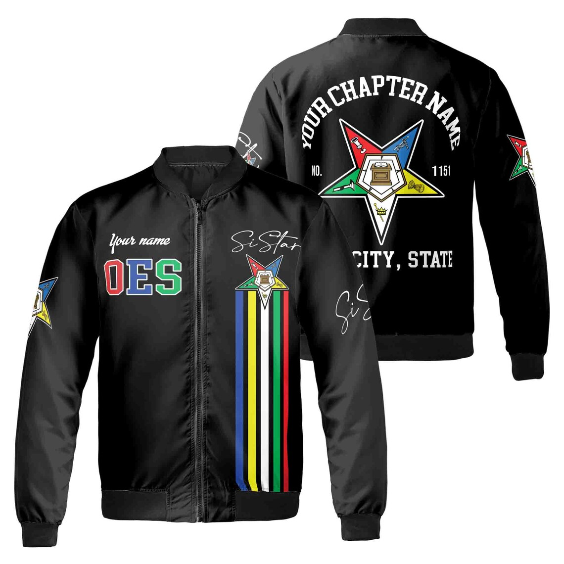 Custom Order of the Eastern Star Bomber Jacket: Personalized OES Sistar Design