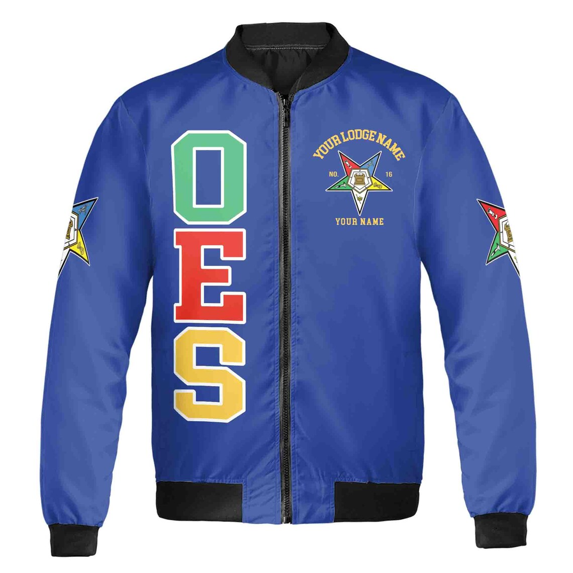 Custom Order of the Eastern Star OES Pentagon Down Logo Bomber Jacket (S-5XL)
