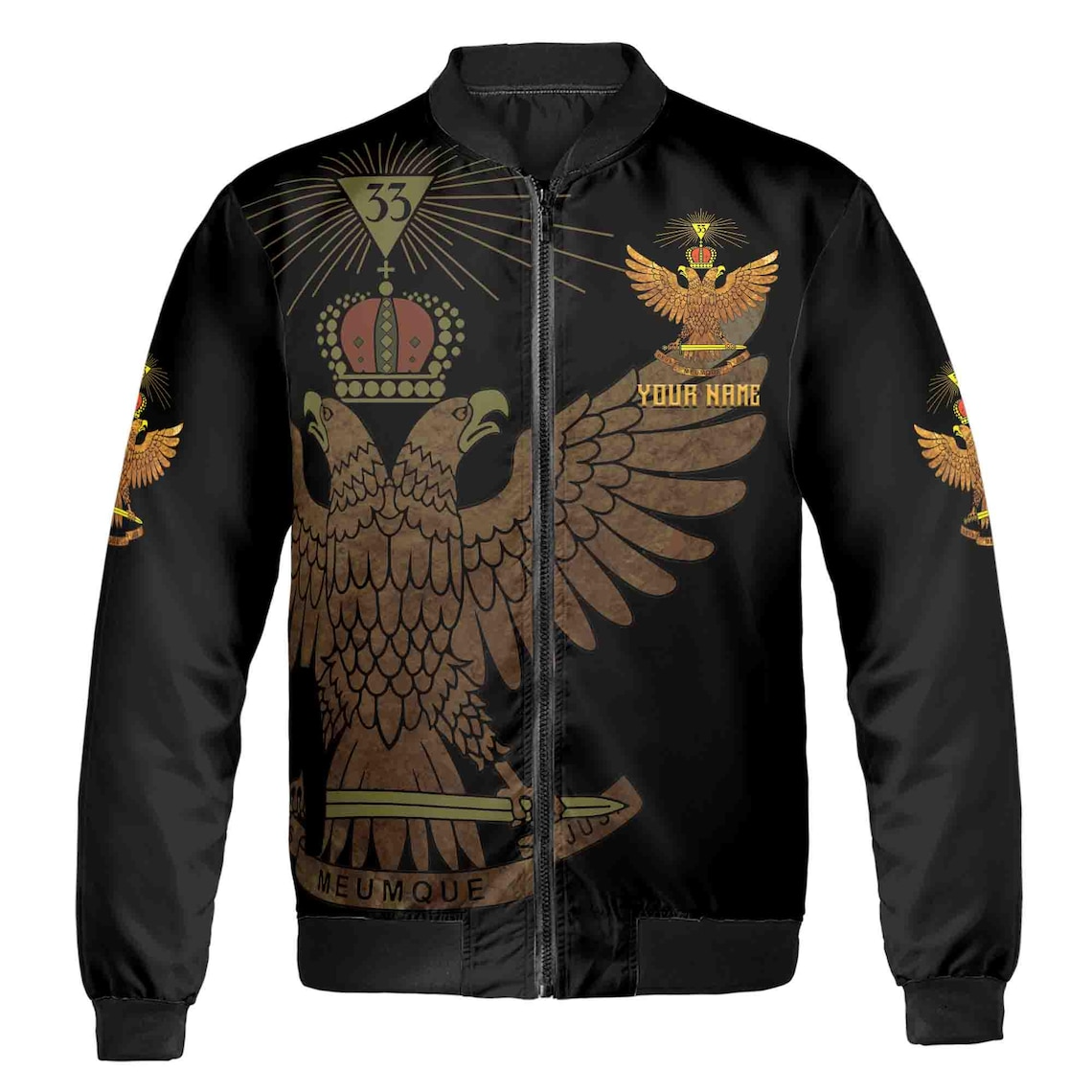 Custom Rite of Scottish 33 Degree Eagle Wings Up Masonic Unisex Bomber Jacket (S-5XL)