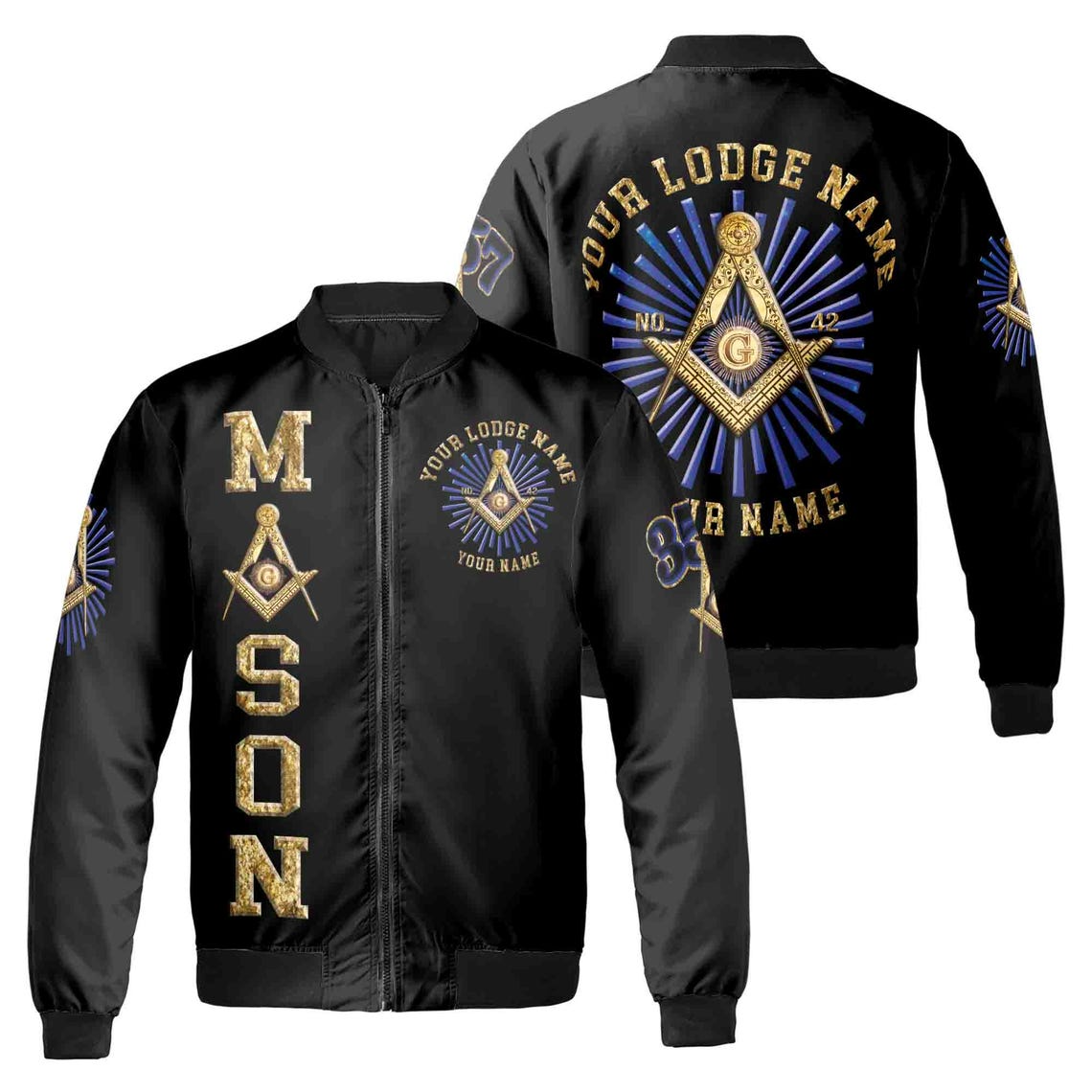 Customize Lodge Name Name and Number Freemasonryy Masonic Symbol Unisex Bomber Jacket S-5XL