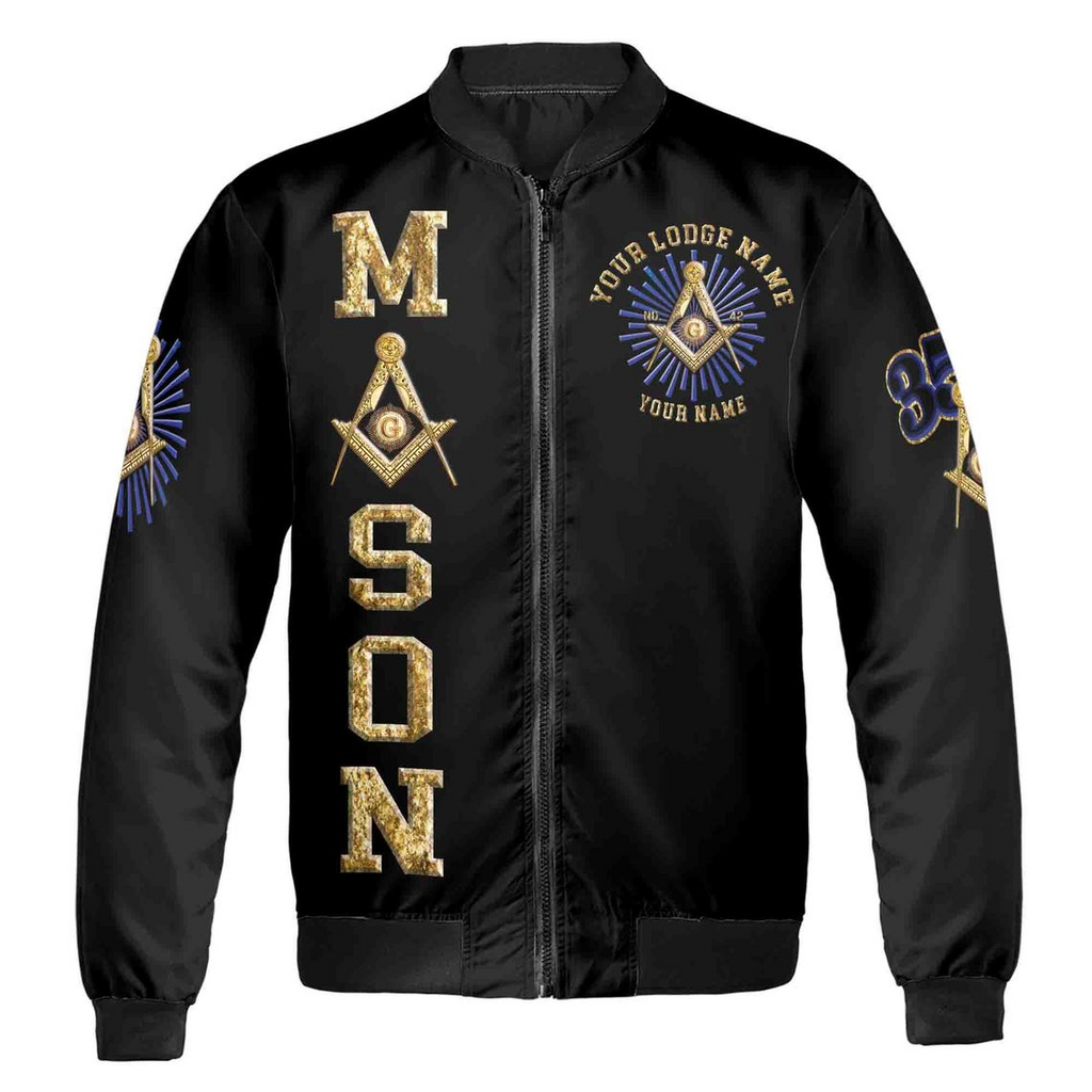 Customize Lodge Name Name and Number Freemasonryy Masonic Symbol Unisex Bomber Jacket S-5XL
