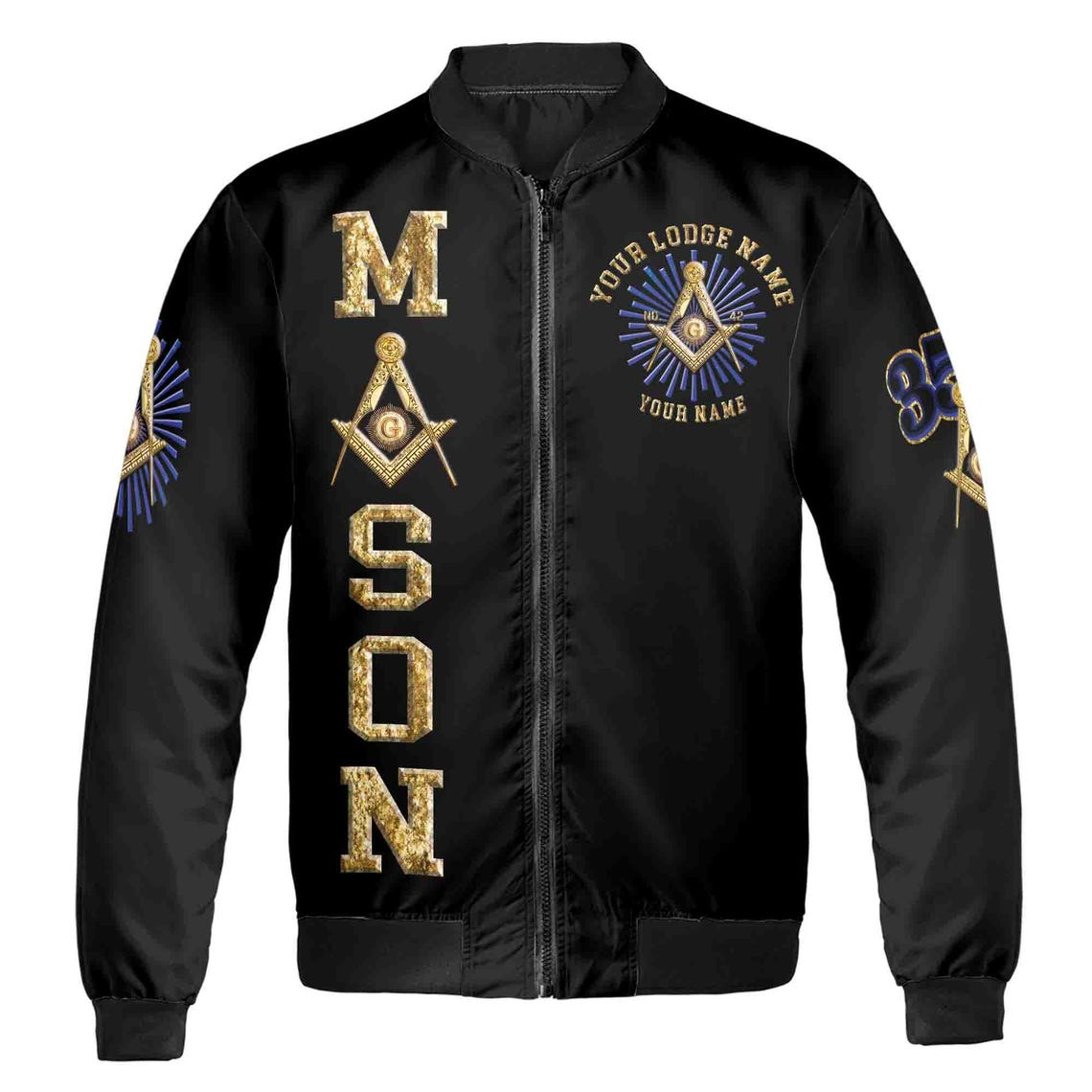Customize Lodge Name Name and Number Freemasonryy Masonic Symbol Unisex Bomber Jacket S-5XL