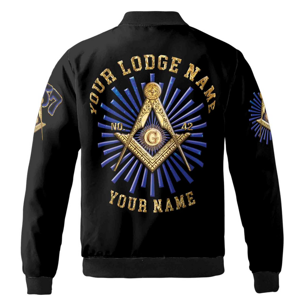 Customize Lodge Name Name and Number Freemasonryy Masonic Symbol Unisex Bomber Jacket S-5XL