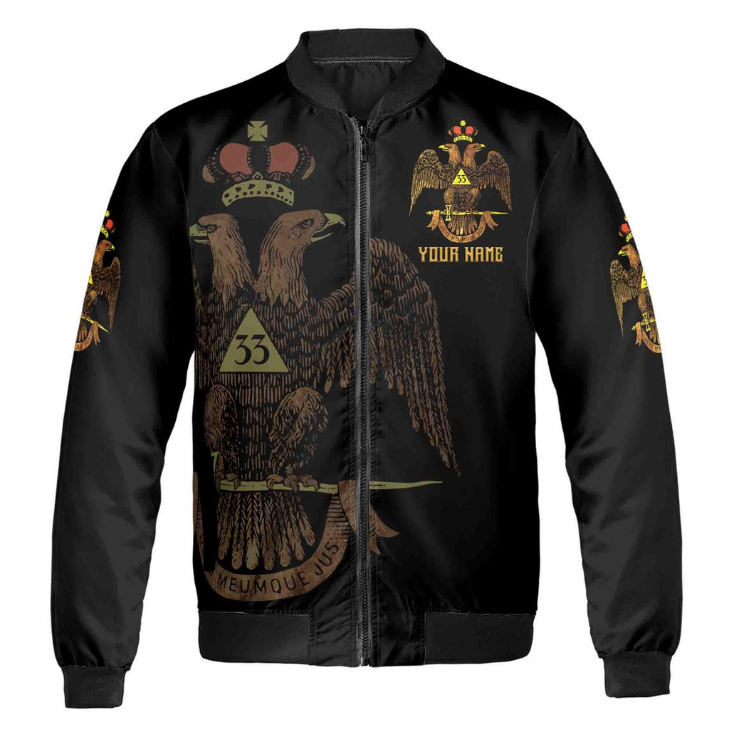 Custom Rite of Scottish 33 Degree Emblem Design Masonic Unisex Bomber Jacket (S-5XL)