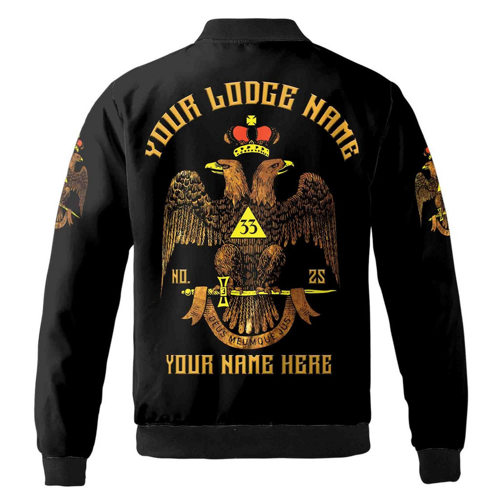 Custom Rite of Scottish 33 Degree Emblem Design Masonic Unisex Bomber Jacket (S-5XL)