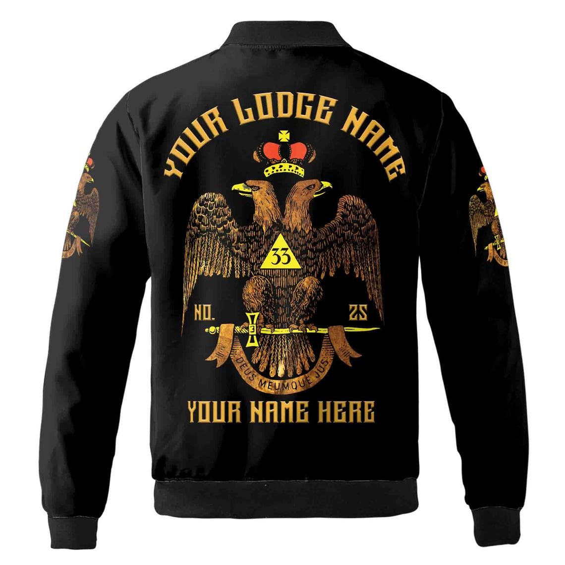 Custom Rite of Scottish 33 Degree Emblem Design Masonic Unisex Bomber Jacket (S-5XL)