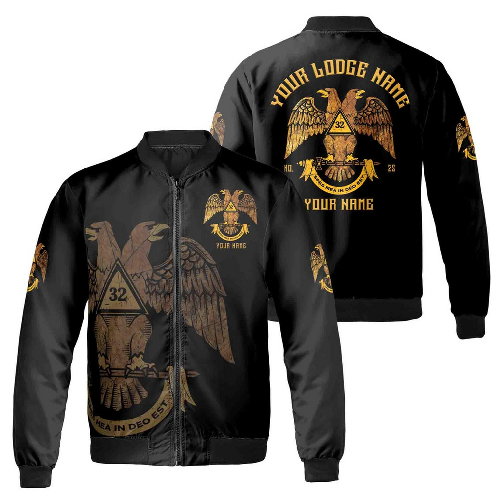 Custom Rite of Scottish 32 Degree Emblem Masonic Unisex Bomber Jacket (S-5XL)