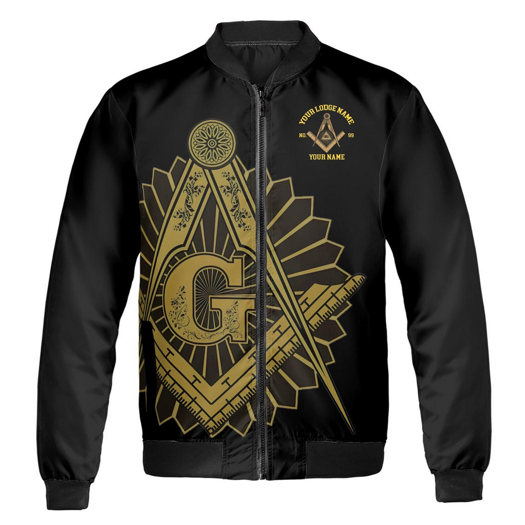 Customized Mason with Red Bow Pine Tree Merry Christmas Freemason Bomber Jacket (S-5XL)