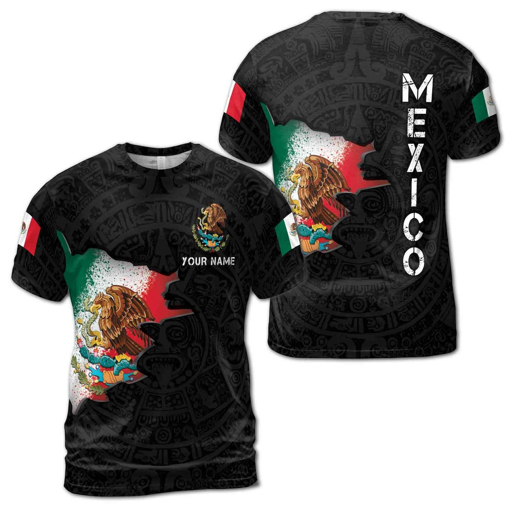 Custom Name Mexico Coat Of Arms Dark Grunge Gift Men's 3D T-shirt S-5XL
