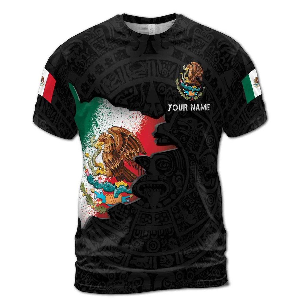 Custom Name Mexico Coat Of Arms Dark Grunge Gift Men's 3D T-shirt S-5XL