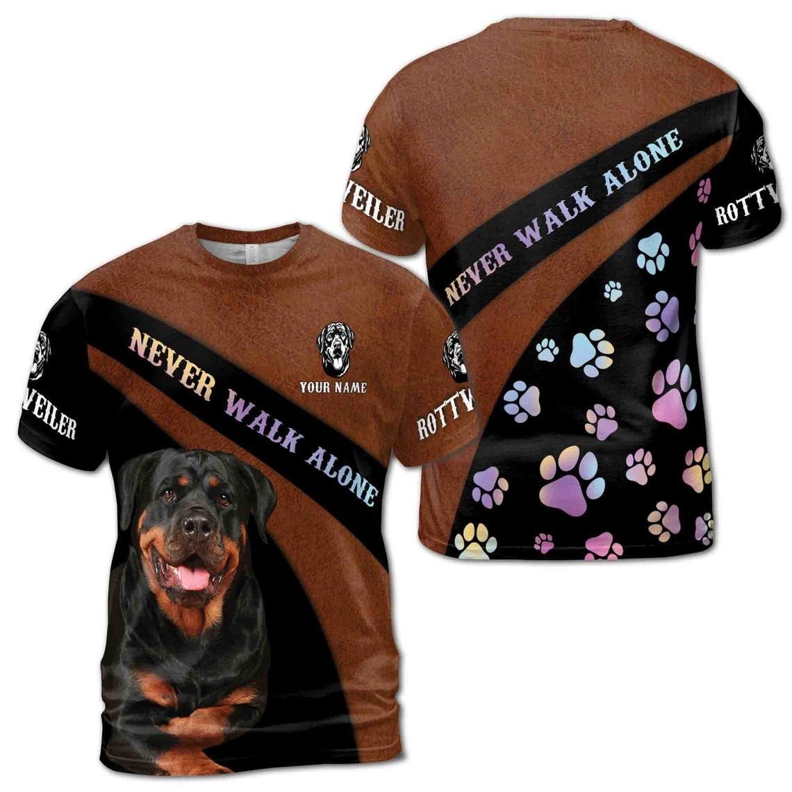 Custom Name Rottweiler Friend Never Walk Alone Gift Men's 3D T-shirt S-5XL