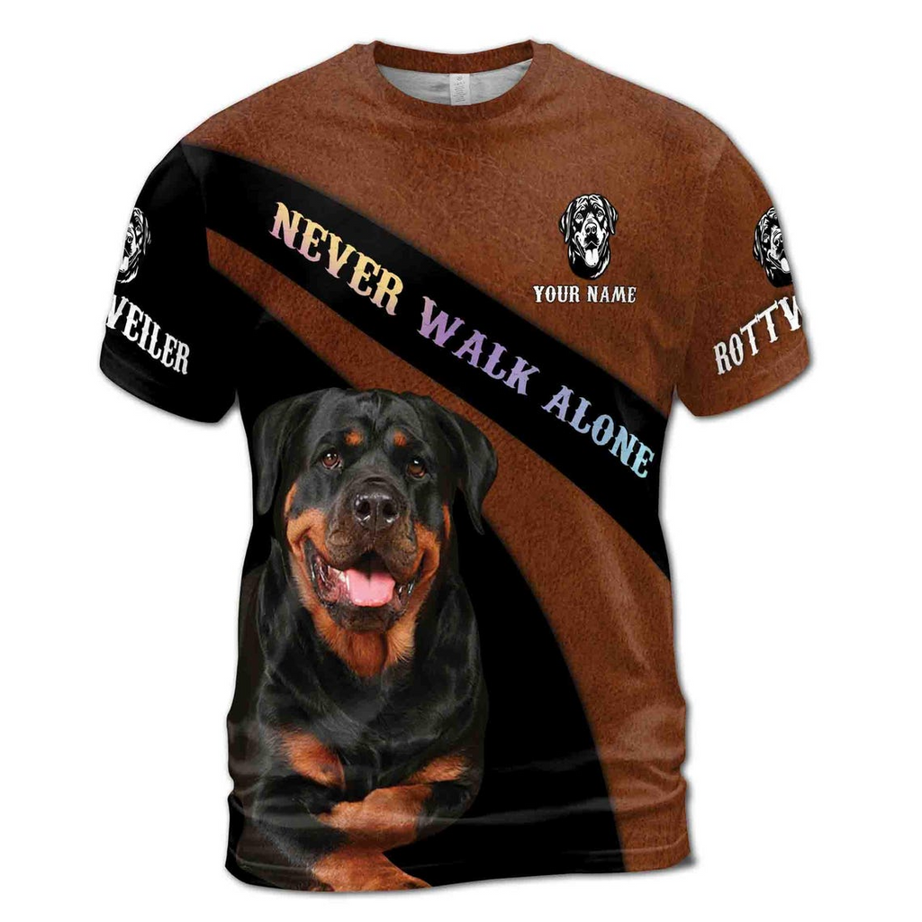 Custom Name Rottweiler Friend Never Walk Alone Gift Men's 3D T-shirt S-5XL