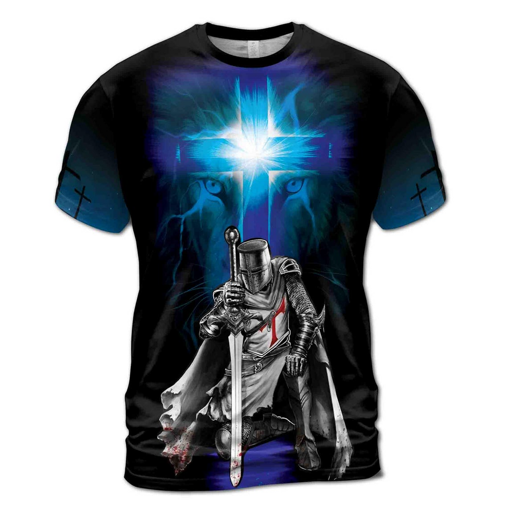 Warrior Of Christ A Man Of Faith Blue Grunge Knight Templar Men's 3D T-Shirt S-5XL