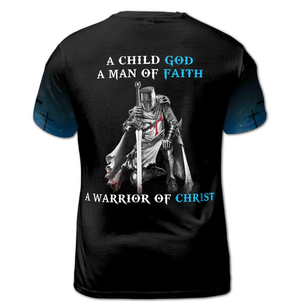 Warrior Of Christ A Man Of Faith Blue Grunge Knight Templar Men's 3D T-Shirt S-5XL