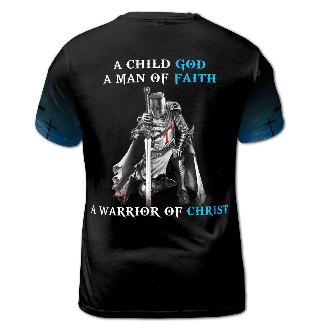 Warrior Of Christ A Man Of Faith Blue Grunge Knight Templar Men's 3D T-Shirt S-5XL