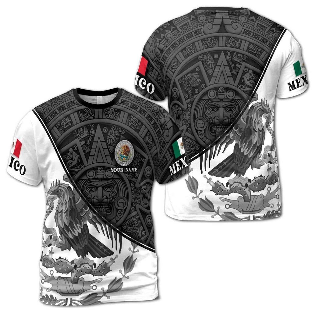 Custom Name Mexico Tribal Aztec Eagle Coat of Arms Men's 3D T-shirt S-5XL