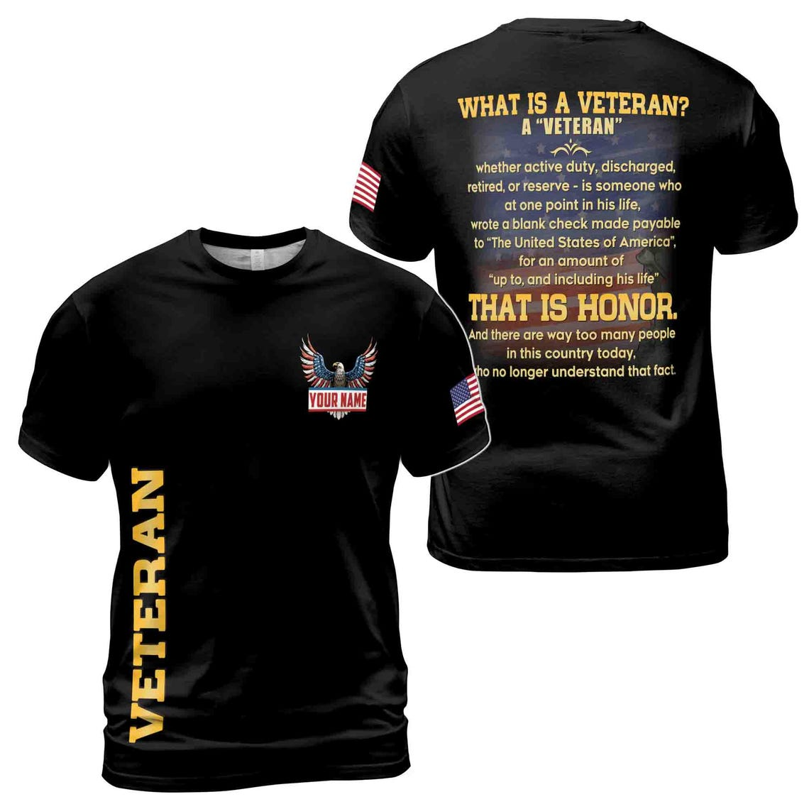 Patriotic Veteran T-Shirt: Honor American Veterans 3D (S-5XL)