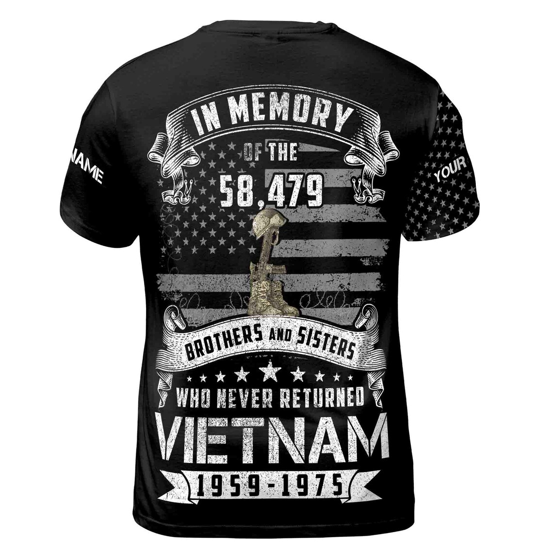 Custom Name Vietnam Veteran T-Shirt: Proud American Flag 3D, U.S. Vet (S-5XL)