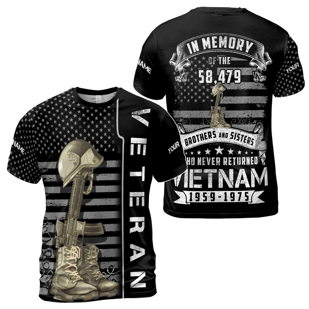 Custom Name Vietnam Veteran T-Shirt: Proud American Flag 3D, U.S. Vet (S-5XL)
