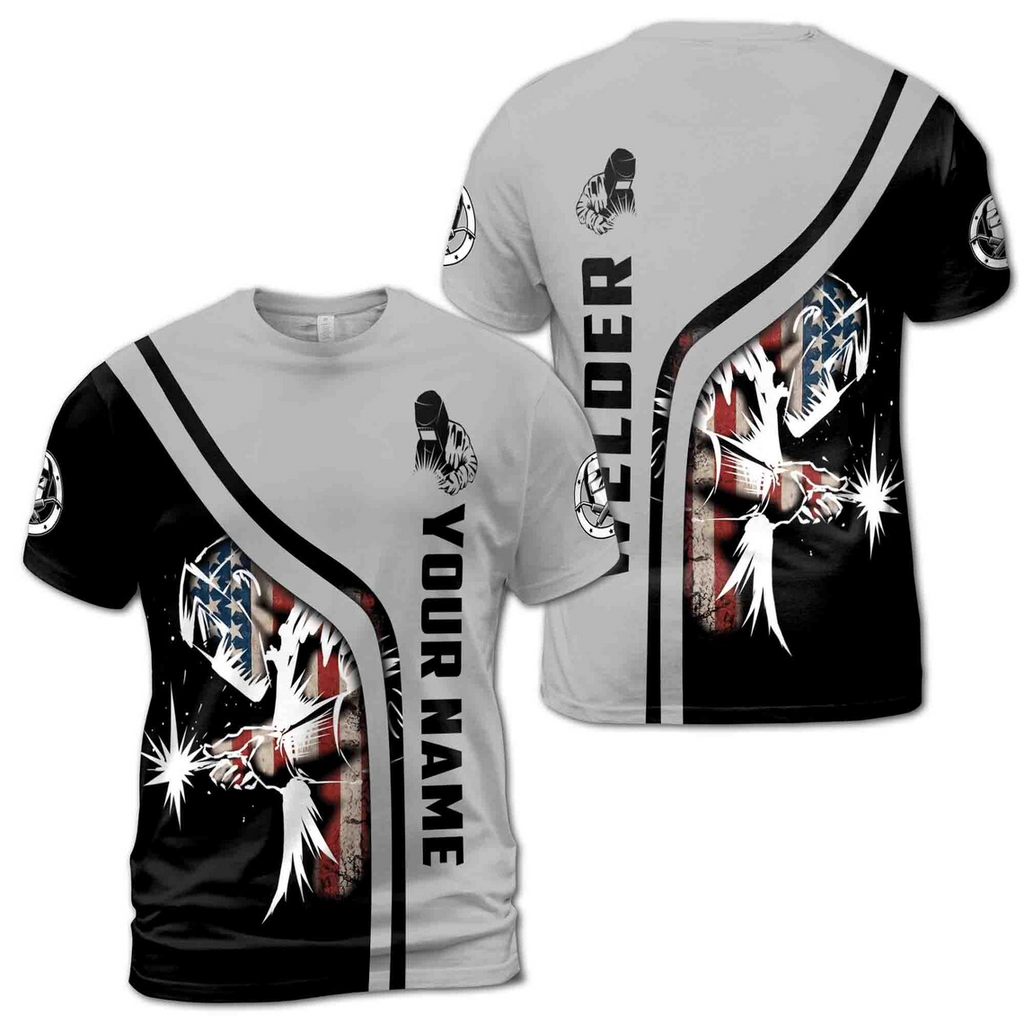 Custom Name American Welder Grunge Welding Gift Men's 5D T-shirt S-5XL