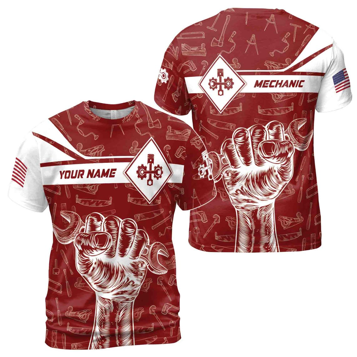Customize Name Mechanic Hand Tool Set Dad Gift 3D T-Shirt S-5XL