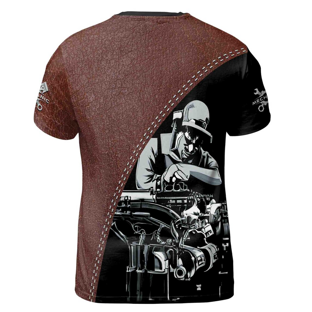 Customize Name Mechanic Tool Leather Grunge Dad Gift 3D T-Shirt S-5XL