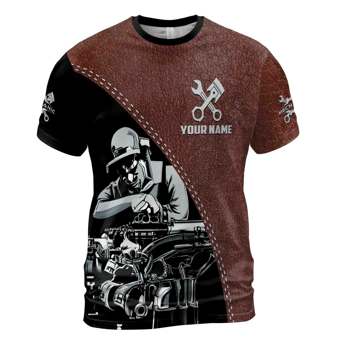Customize Name Mechanic Tool Leather Grunge Dad Gift 3D T-Shirt S-5XL