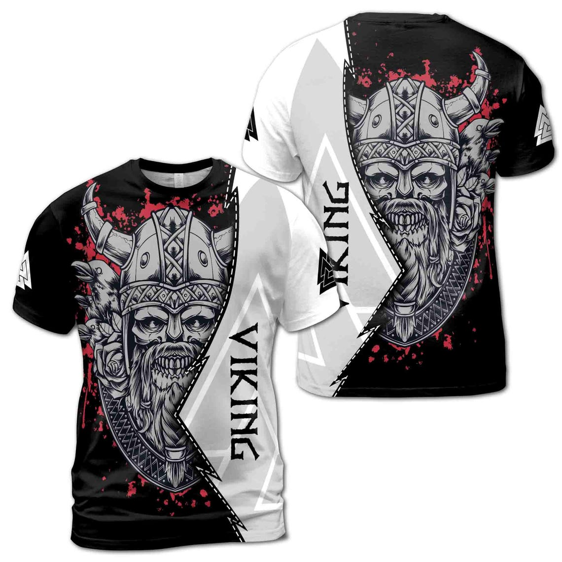 Viking Valhalla Skull Odin God Norse Mythology Tribal Pattern 3D T-Shirt S-5XL