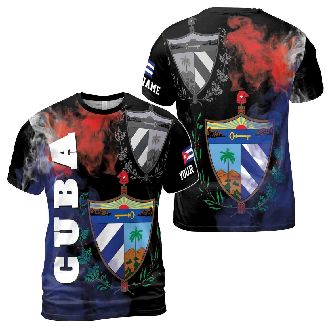 Custom Name Cuba Flag Coat of Arms Cuban Pride 3D T-Shirt (S-5XL)