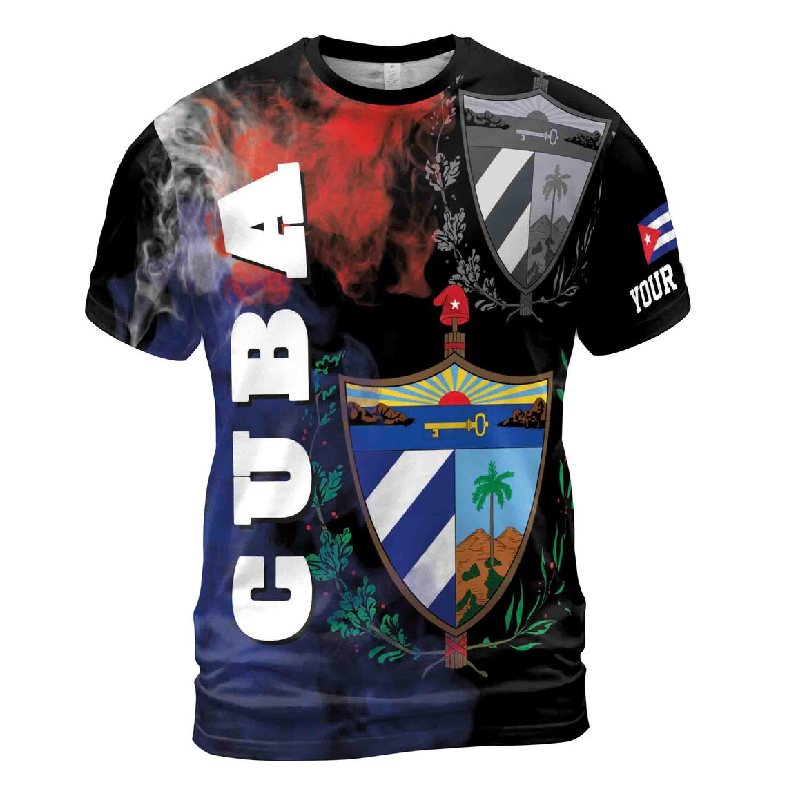 Custom Name Cuba Flag Coat of Arms Cuban Pride 3D T-Shirt (S-5XL)