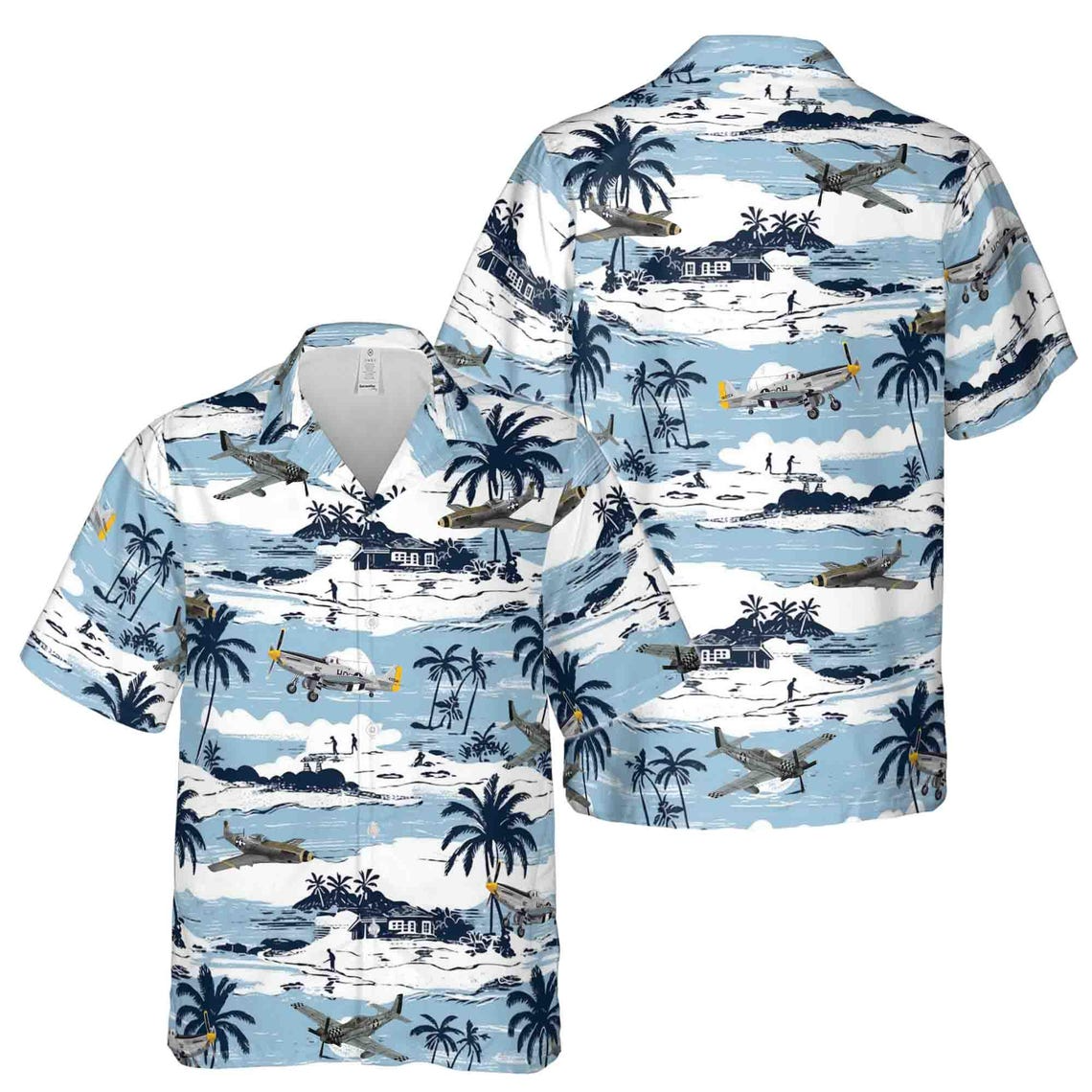 Blue Pastel Aircraft Hawaiian Shirts (S-5XL)