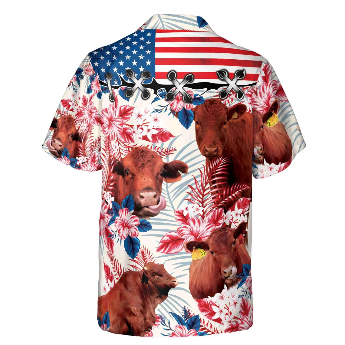 Red Angus Cattle Lovers American Flag Hawaiian Shirts (S-5XL)