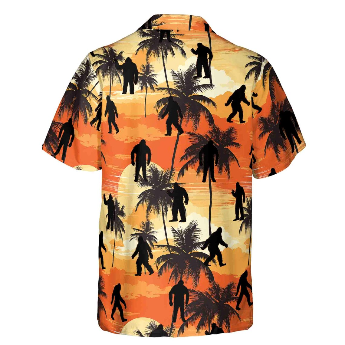 Colorful Bigfoot Sasquatch Coconut Tree Mountain Sunset Hawaiian Shirts (S-5XL)