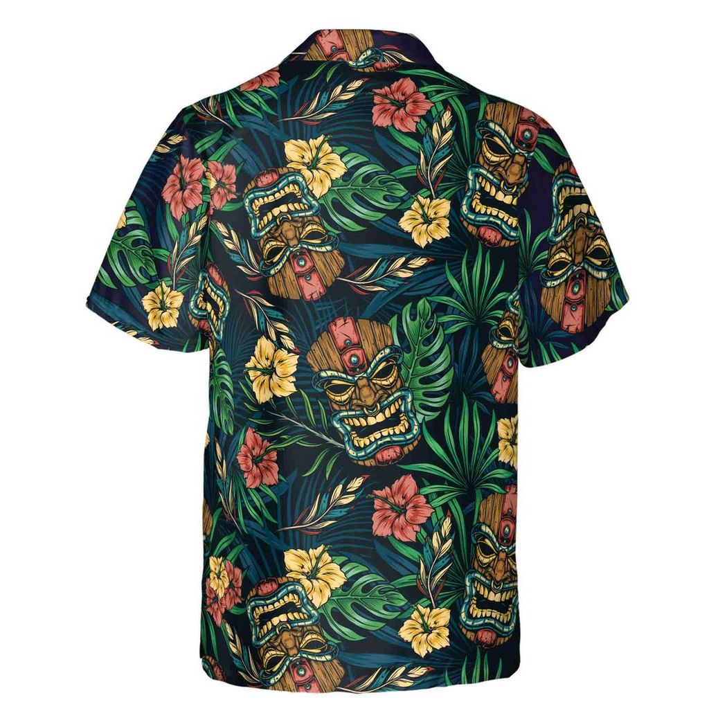Floral Tiki Mask Tropical Forest Aloha Hawaiian Shirt Size (S-5XL)