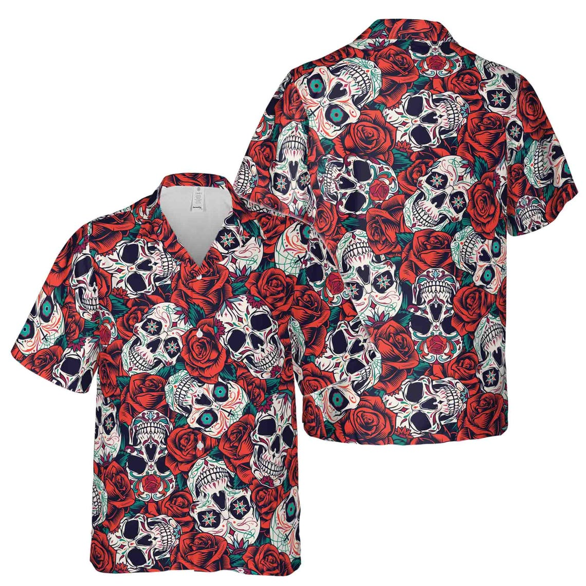 Red Rose Floral Skull Tattoo Aloha Hawaiian Shirts Size (S-5XL)