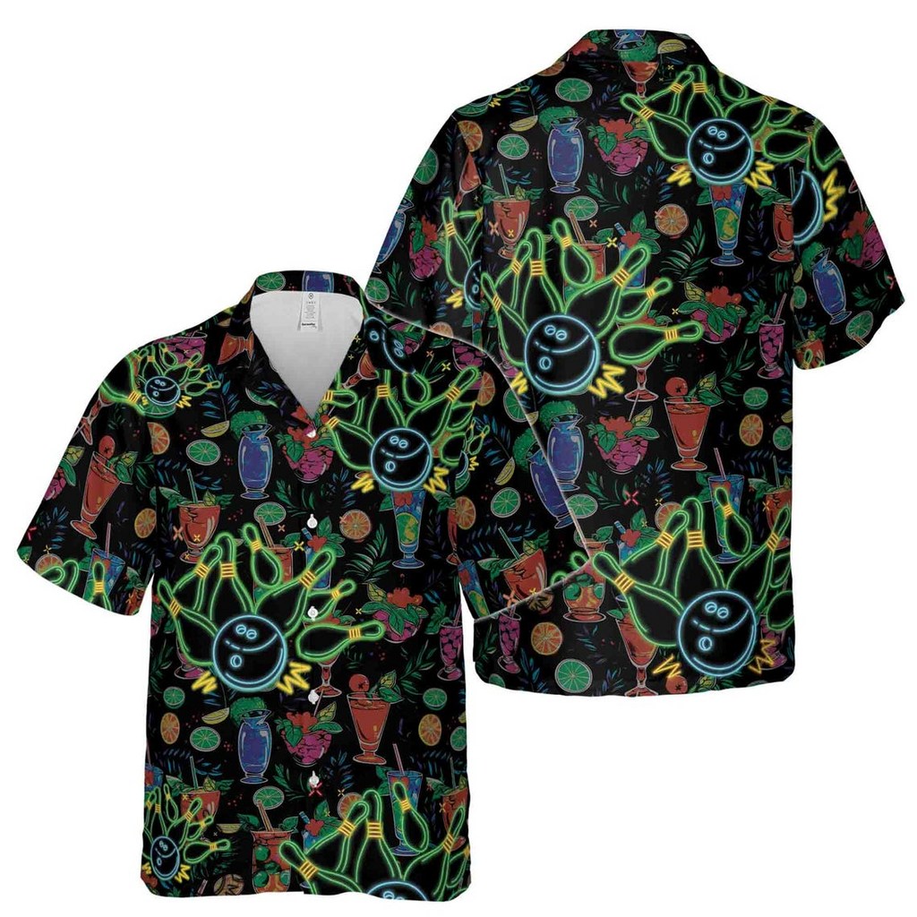 Funny Neon Bowling Ball Cocktail Drinks Party Hawaiian Shirts (S-5XL)