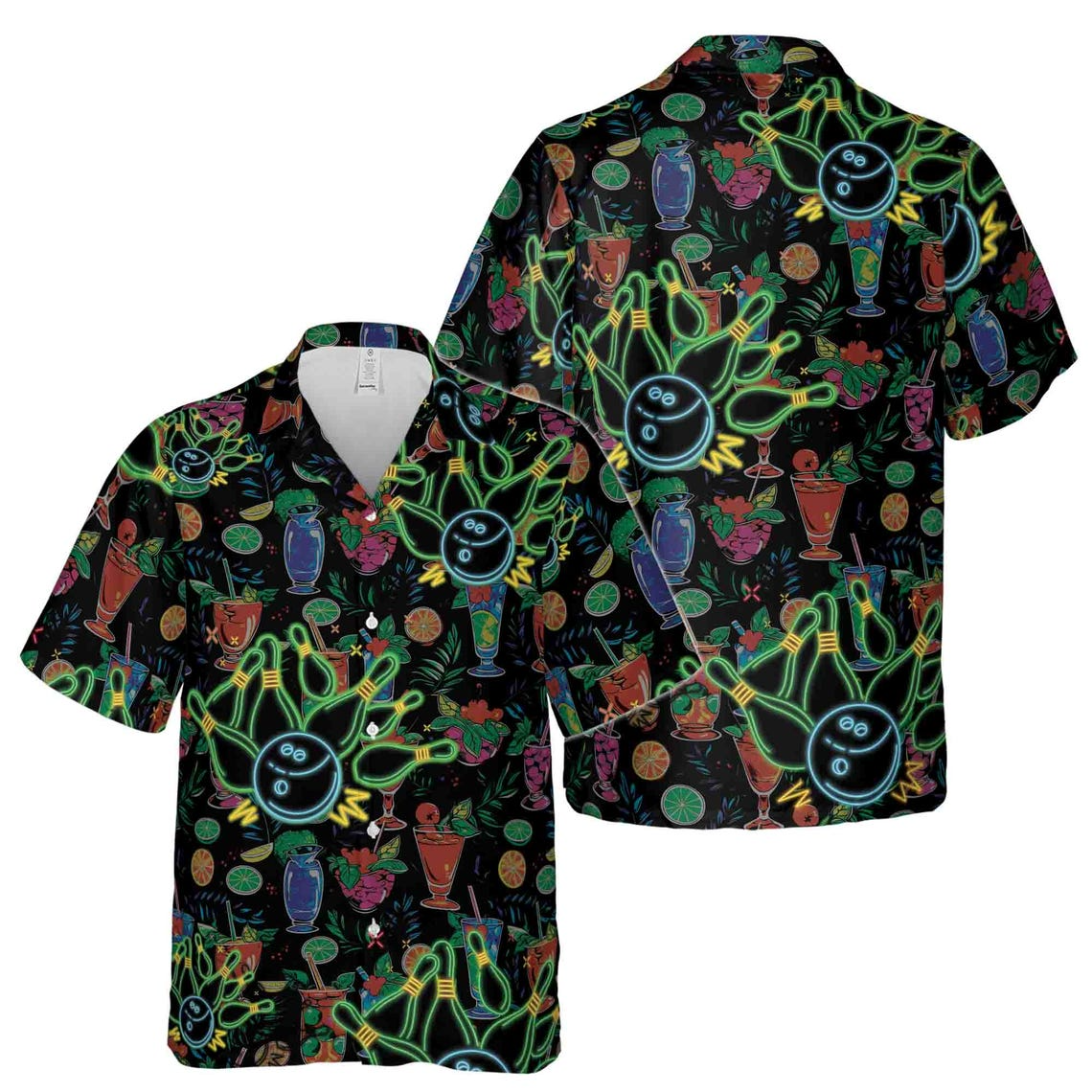 Funny Neon Bowling Ball Cocktail Drinks Party Hawaiian Shirts (S-5XL)