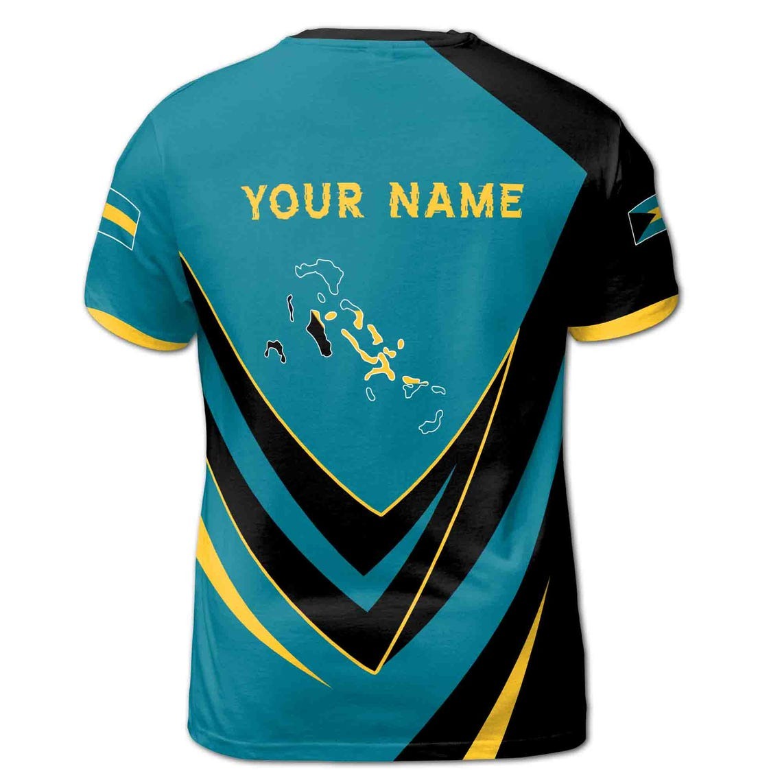 Custom Name Bahamas Flag Patriotic Unisex 3D T-Shirt S-5XL